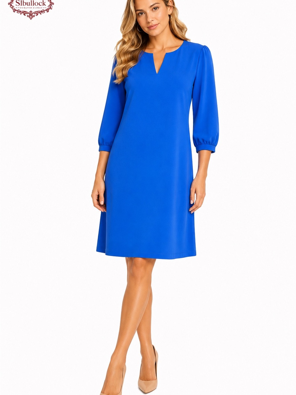 D1 Dalia Size 10 Cobalt Blue 3/4 Sleeve Shift Dress Hidden Zip